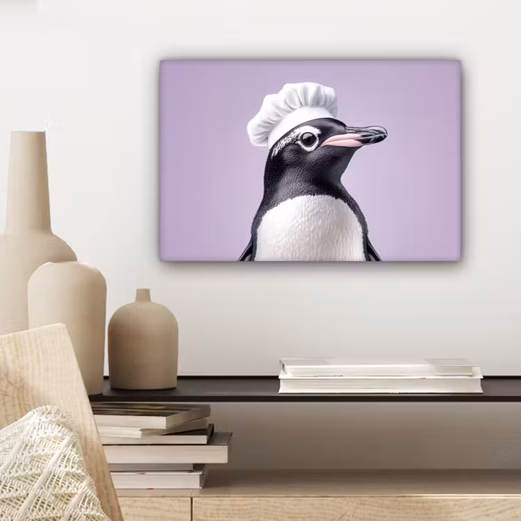 Canvas schilderij - Pinguïn - Koksmuts - Lief - Paars — 5