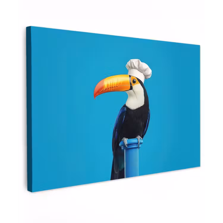 Canvas schilderij - Tucan - Sokkel - Vogel - Koksmuts — 1