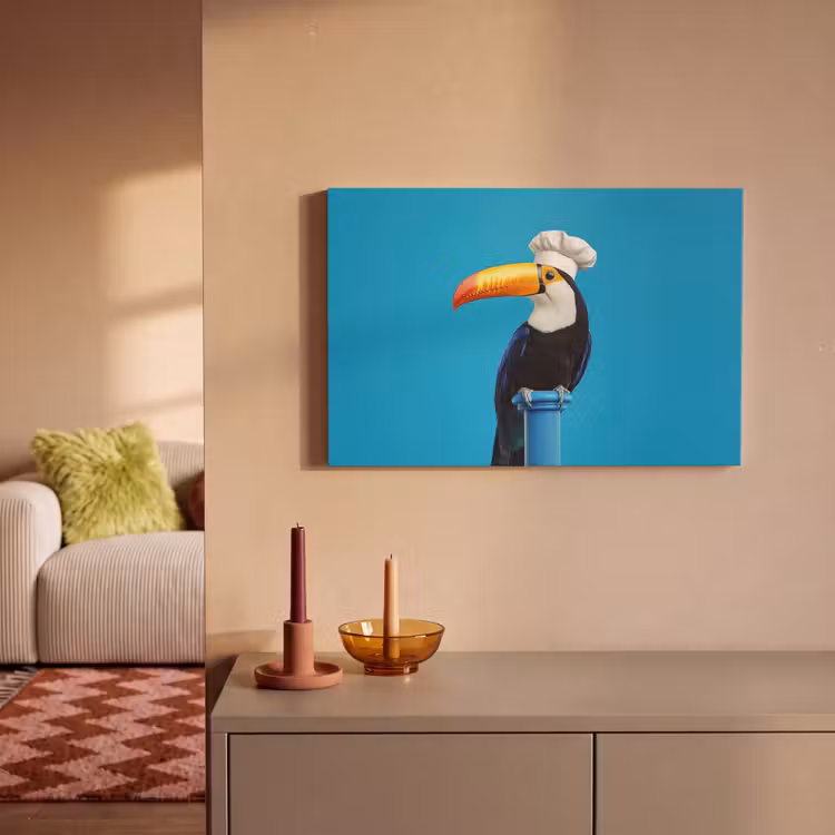 Canvas schilderij - Tucan - Sokkel - Vogel - Koksmuts — 2