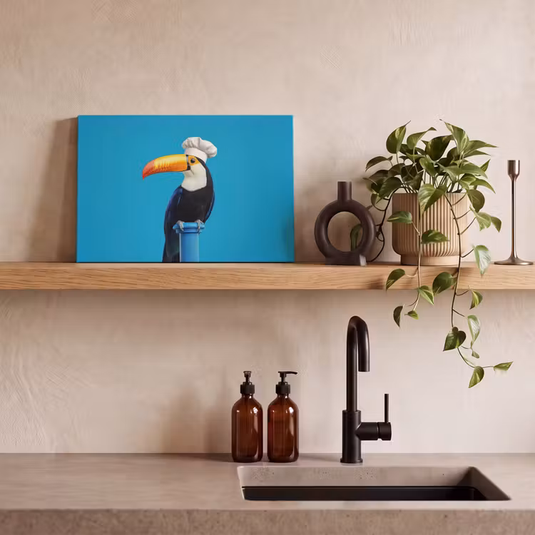 Canvas schilderij - Tucan - Sokkel - Vogel - Koksmuts — 3
