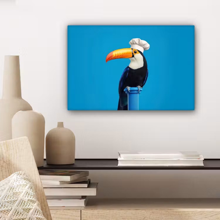 Canvas schilderij - Tucan - Sokkel - Vogel - Koksmuts — 5