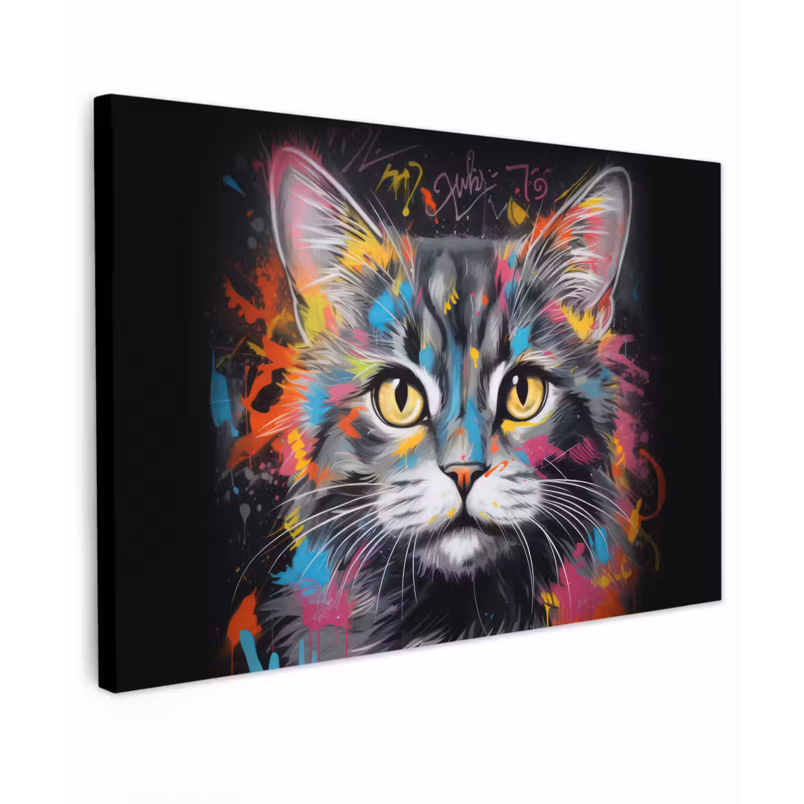 Canvas schilderij - Kat - Graffiti - Dieren - Kleuren - Grijs — 1