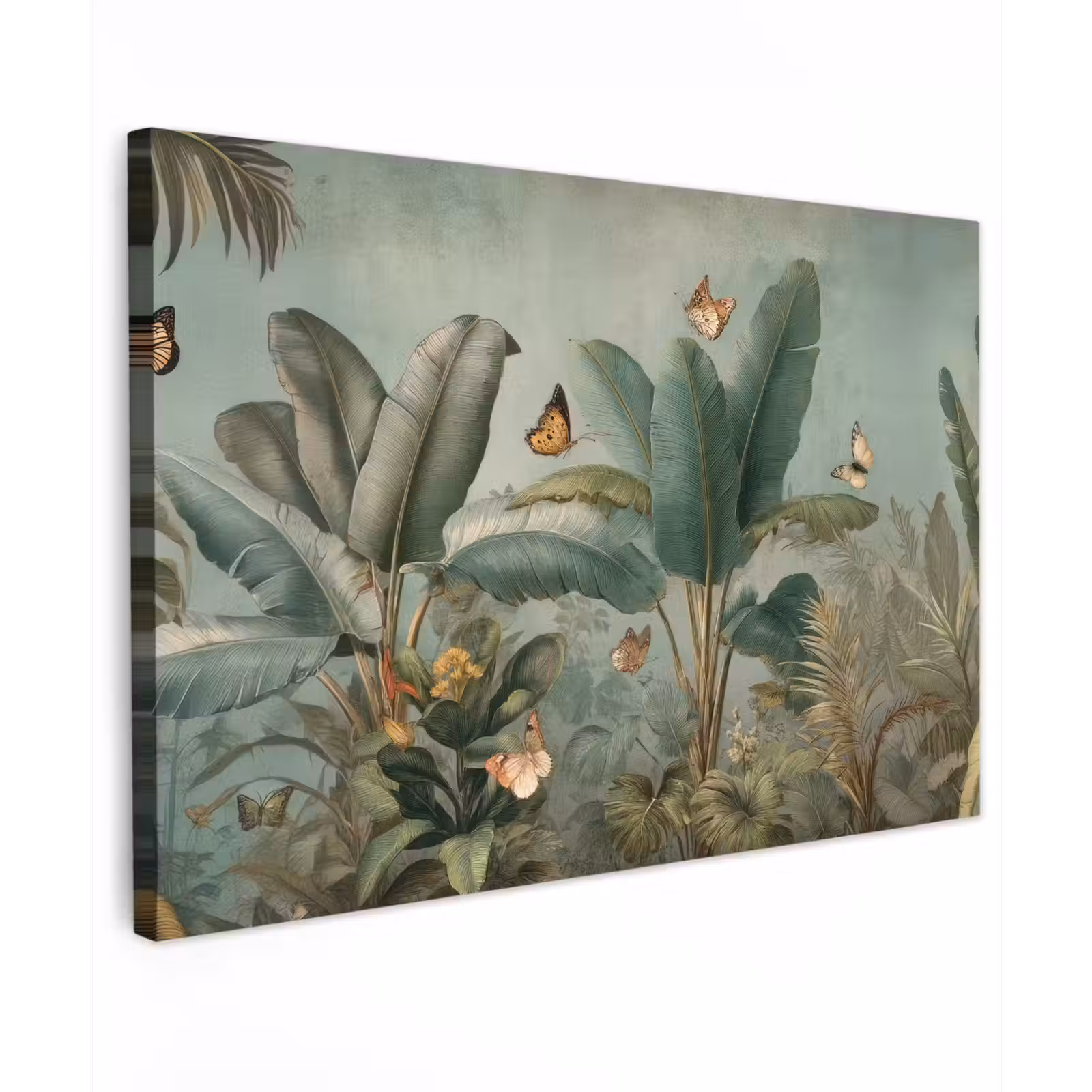 Canvas schilderij - Tropisch bladerdek - Vlinders - groen - Bruin — 1