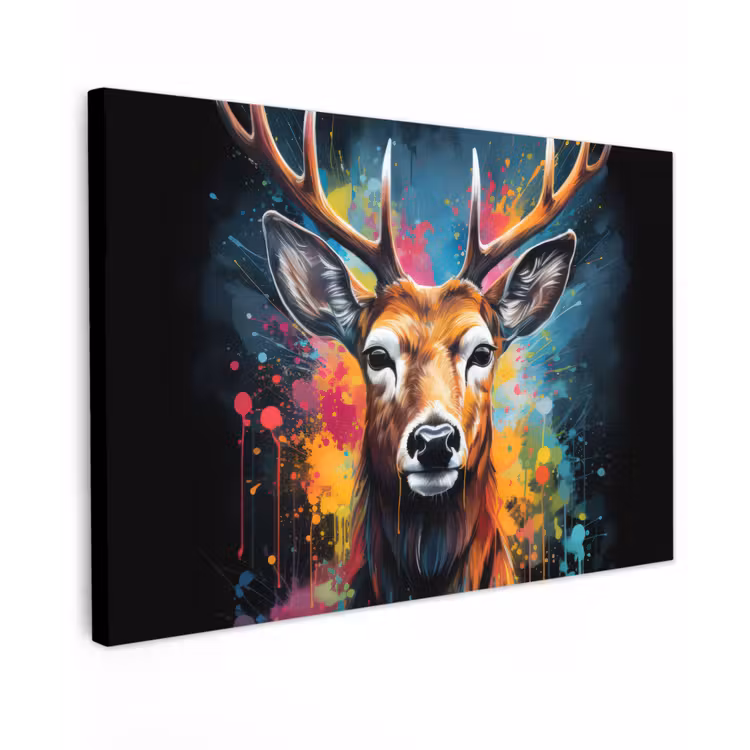 Canvas schilderij - Hert - Graffiti - Dieren - Kleuren — 1