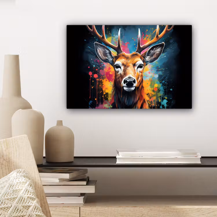 Canvas schilderij - Hert - Graffiti - Dieren - Kleuren — 5