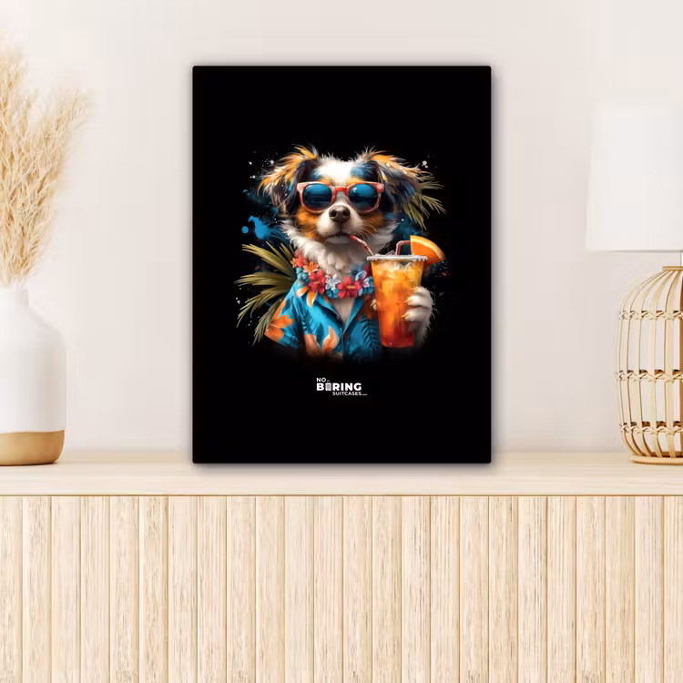 Canvas schilderij - Hond in tropische sferen — 1