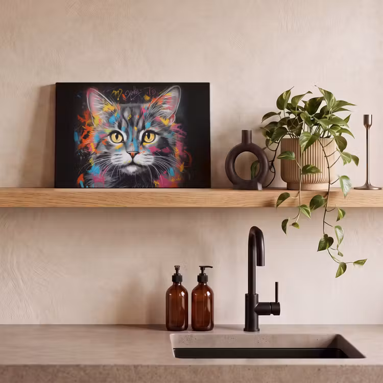 Canvas schilderij - Kat - Graffiti - Dieren - Kleuren - Grijs — 3