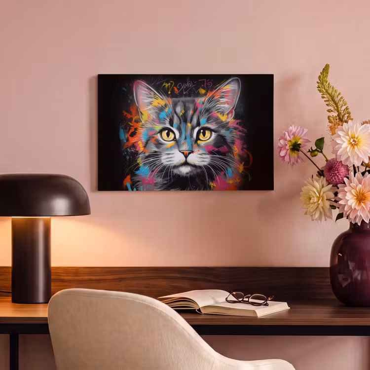 Canvas schilderij - Kat - Graffiti - Dieren - Kleuren - Grijs — 4