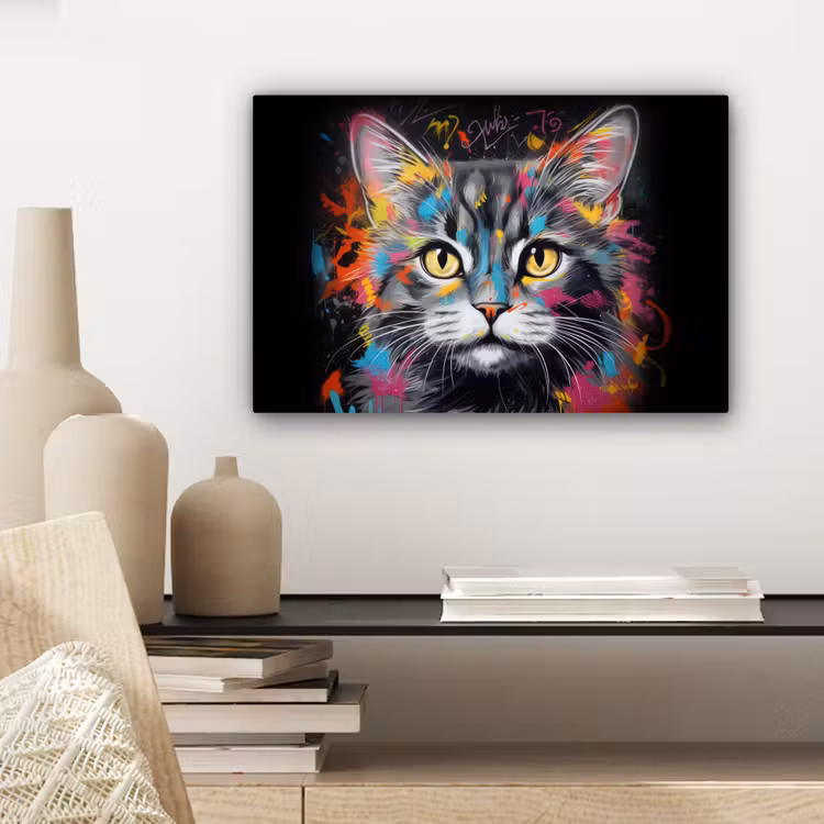 Canvas schilderij - Kat - Graffiti - Dieren - Kleuren - Grijs — 5
