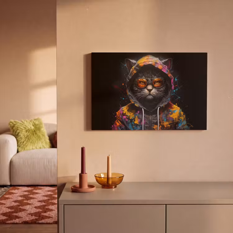 Canvas schilderij - Kat - Jas - Graffiti - Bril - Zwart — 2