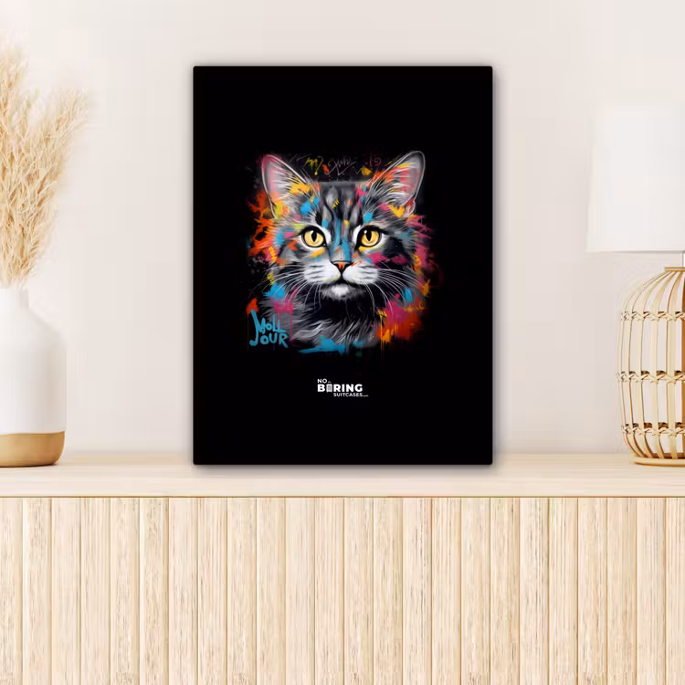 Canvas schilderij - Kat met kleurrijke penseelstreken — 1