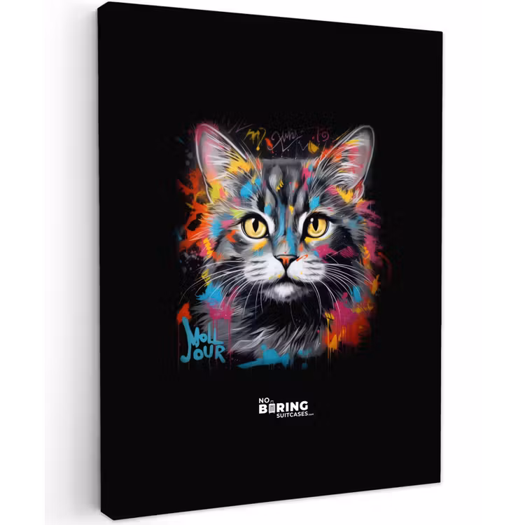 Canvas schilderij - Kat met kleurrijke penseelstreken — 2