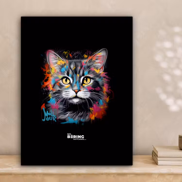 Canvas schilderij - Kat met kleurrijke penseelstreken — 3