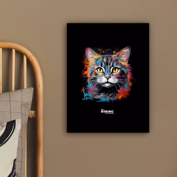 Canvas schilderij - Kat met kleurrijke penseelstreken — 4