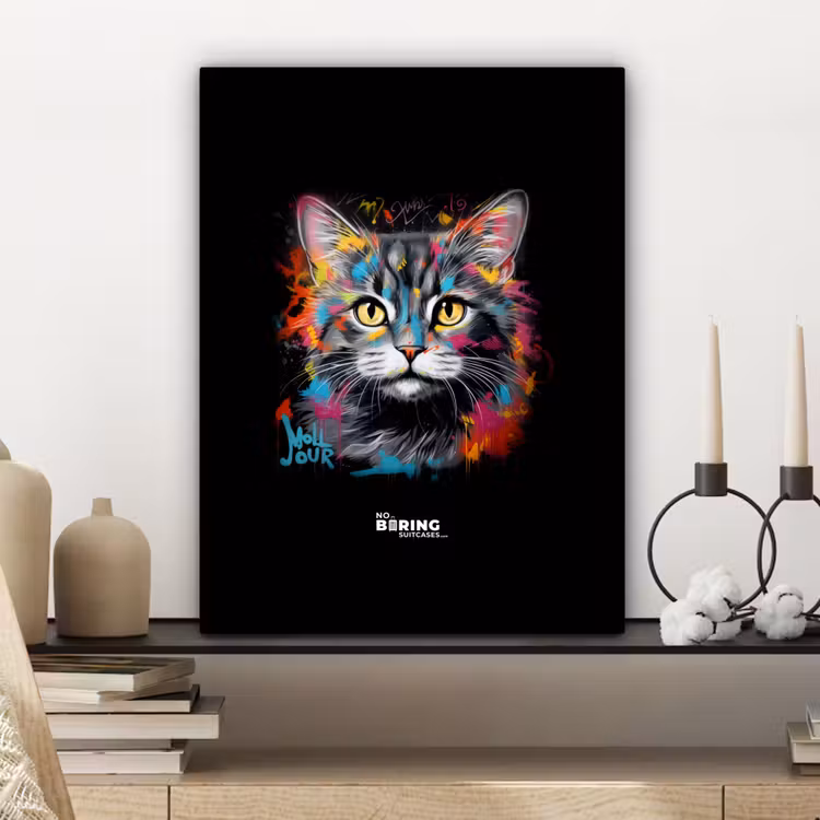 Canvas schilderij - Kat met kleurrijke penseelstreken — 6