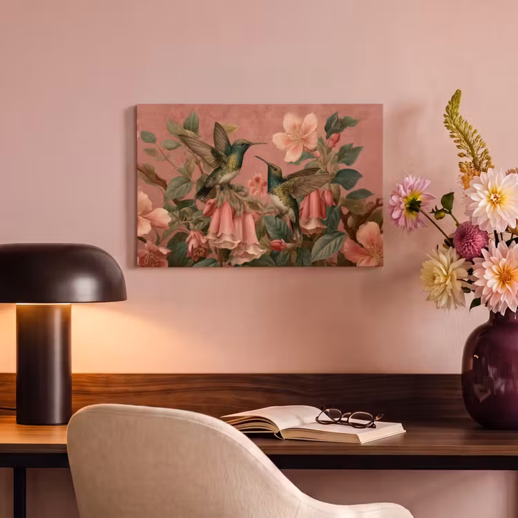 Canvas schilderij - Kolibries - Bloemen - Groen - Roze — 4