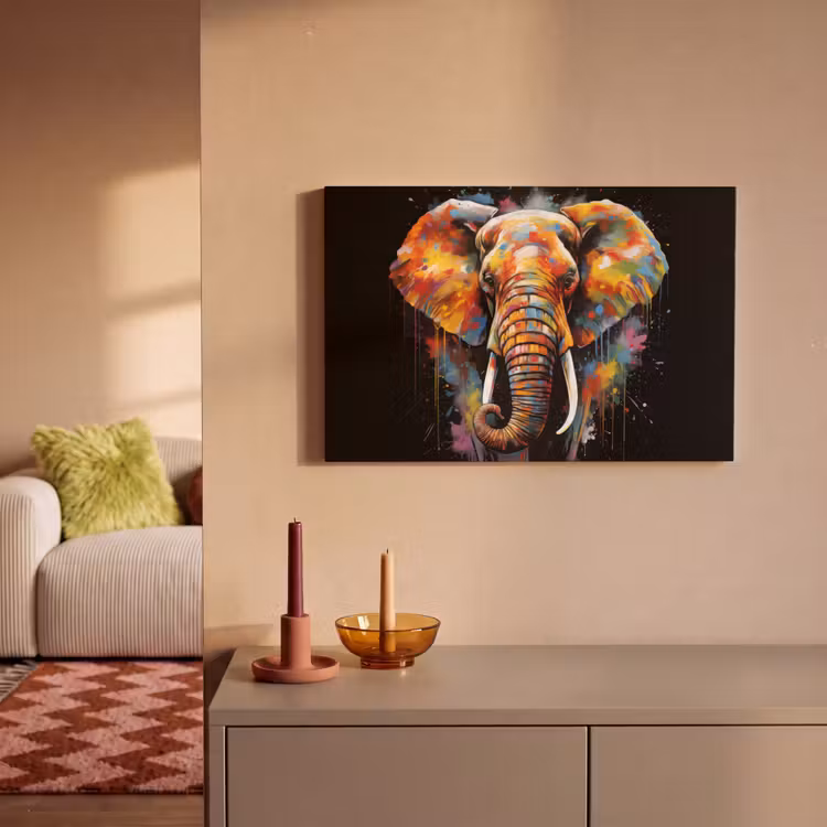 Canvas schilderij - Olifant - Graffiti - Zwart - Dieren - Kleuren — 2
