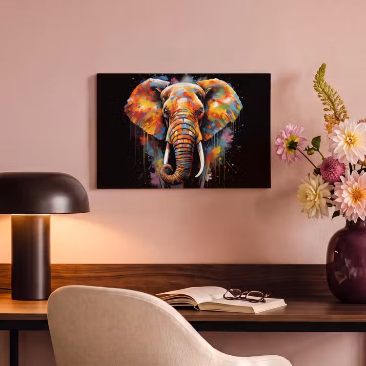 Canvas schilderij - Olifant - Graffiti - Zwart - Dieren - Kleuren — 4