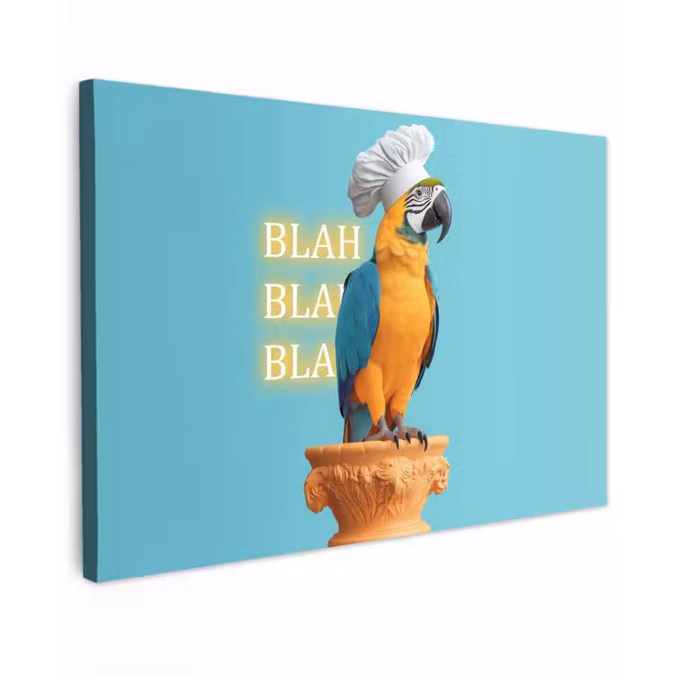 Canvas schilderij - Papegaai - Koksmuts - Quote - Neon — 1
