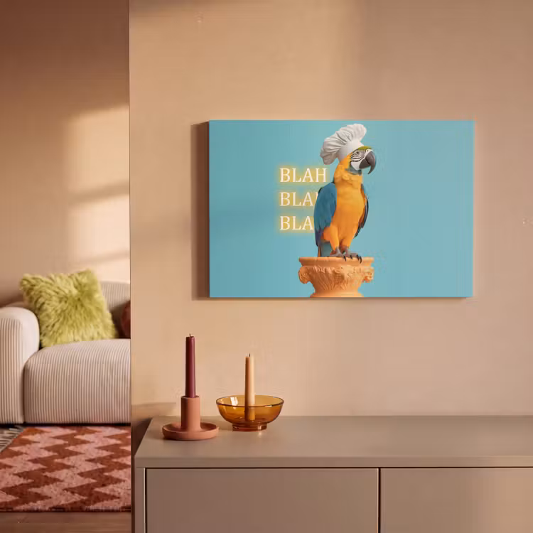 Canvas schilderij - Papegaai - Koksmuts - Quote - Neon — 2