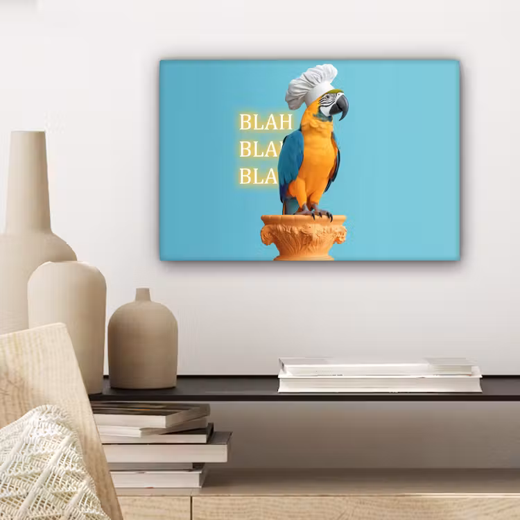 Canvas schilderij - Papegaai - Koksmuts - Quote - Neon — 5