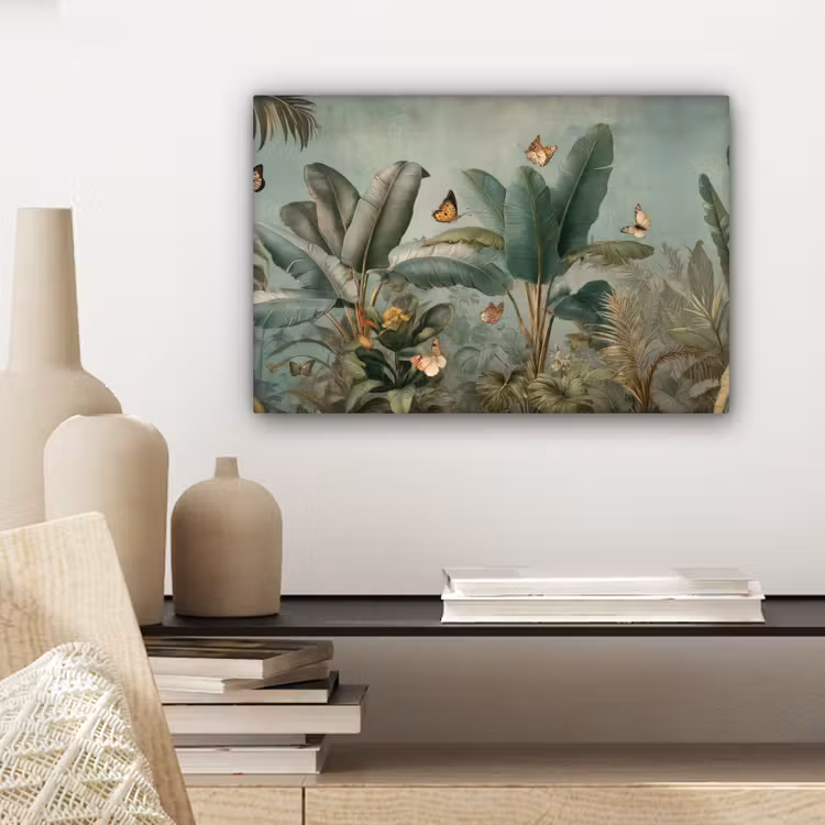 Canvas schilderij - Tropisch bladerdek - Vlinders - groen - Bruin — 5