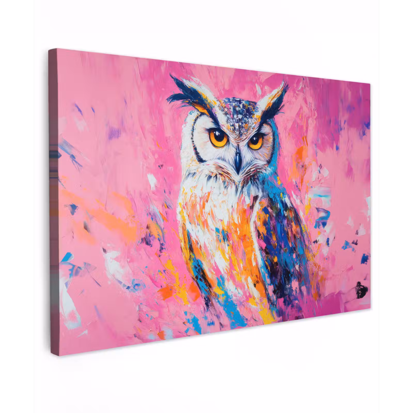 Canvas schilderij - Uil - Roze - Blauw - Verf - Abstract — 1