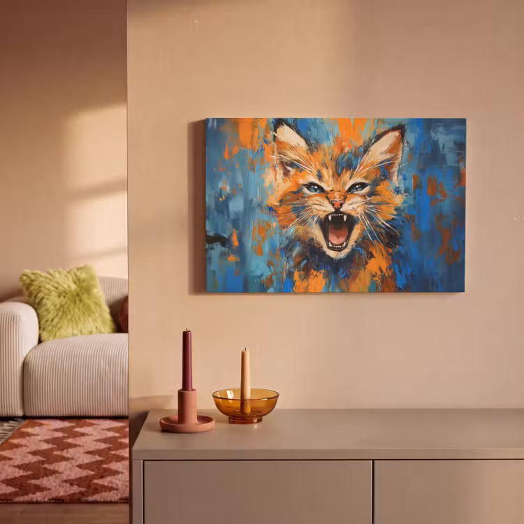 Canvas schilderij - Kat - Kleurrijk - Oranje - Blauw — 2