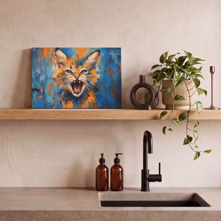Canvas schilderij - Kat - Kleurrijk - Oranje - Blauw — 3
