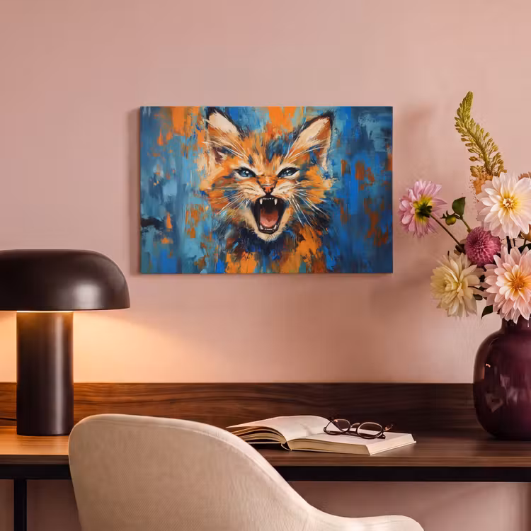 Canvas schilderij - Kat - Kleurrijk - Oranje - Blauw — 4