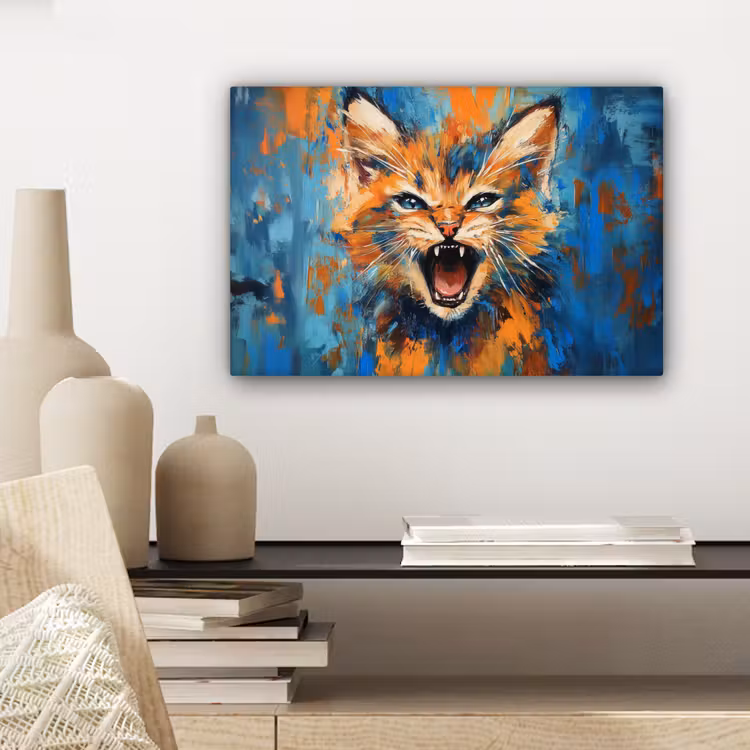 Canvas schilderij - Kat - Kleurrijk - Oranje - Blauw — 5