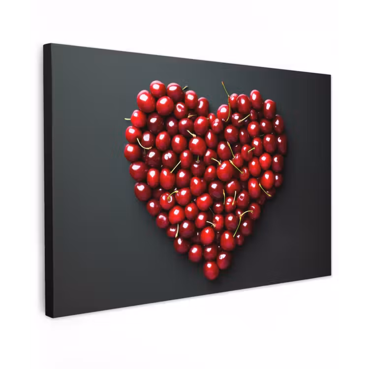 Canvas schilderij - Kersen - Hart - Rood - Zwart — 1