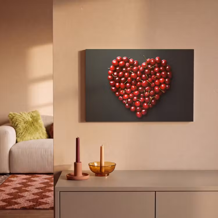 Canvas schilderij - Kersen - Hart - Rood - Zwart — 2