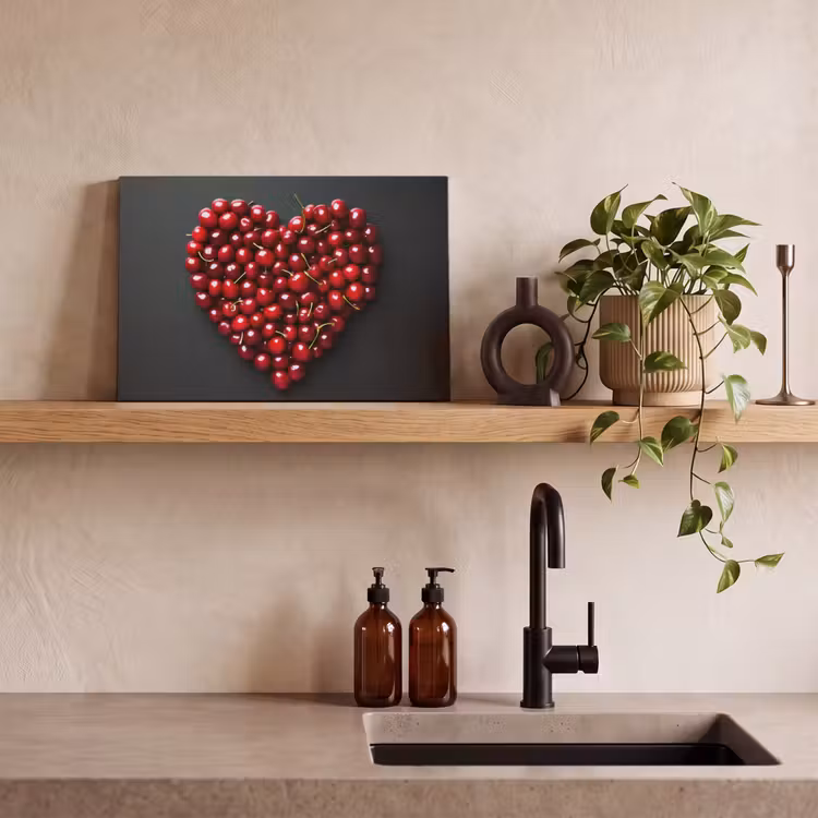 Canvas schilderij - Kersen - Hart - Rood - Zwart — 3