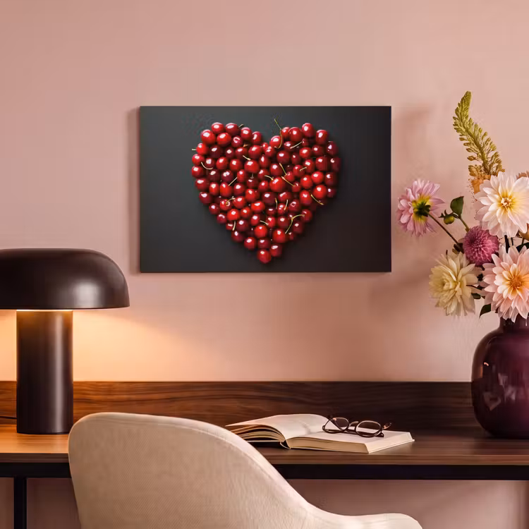Canvas schilderij - Kersen - Hart - Rood - Zwart — 4