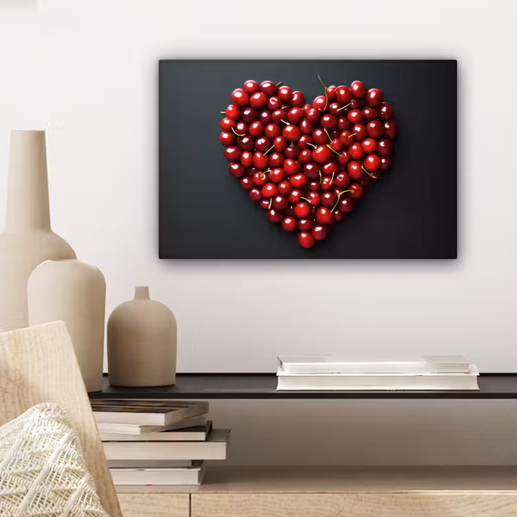 Canvas schilderij - Kersen - Hart - Rood - Zwart — 5