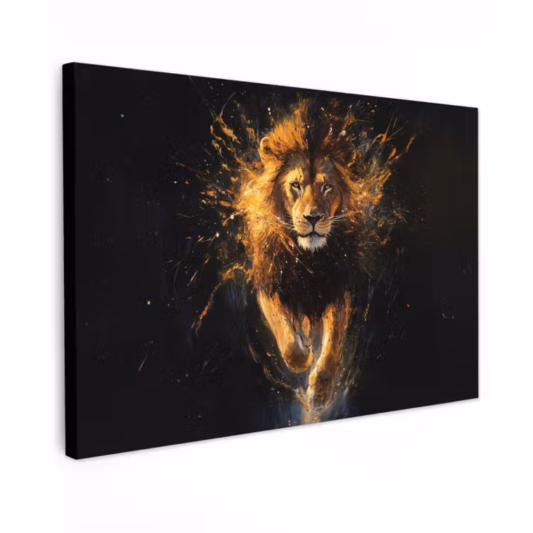 Canvas schilderij - Leeuw - Zwart - Oranje - Verf — 1