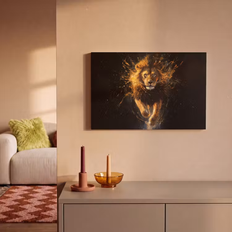 Canvas schilderij - Leeuw - Zwart - Oranje - Verf — 2