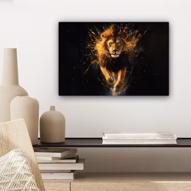 Canvas schilderij - Leeuw - Zwart - Oranje - Verf — 5
