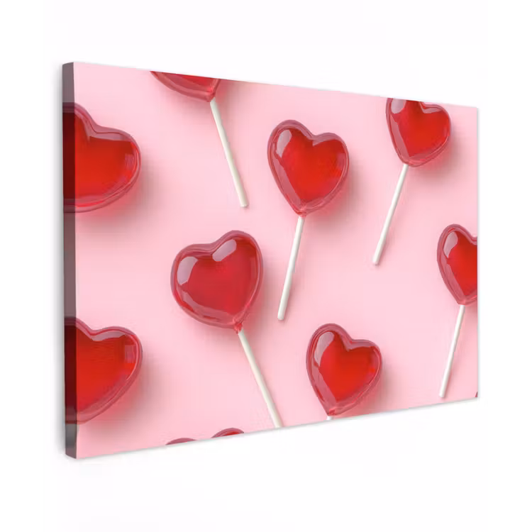 Canvas schilderij - Lollies - Hartjes - Roze — 1