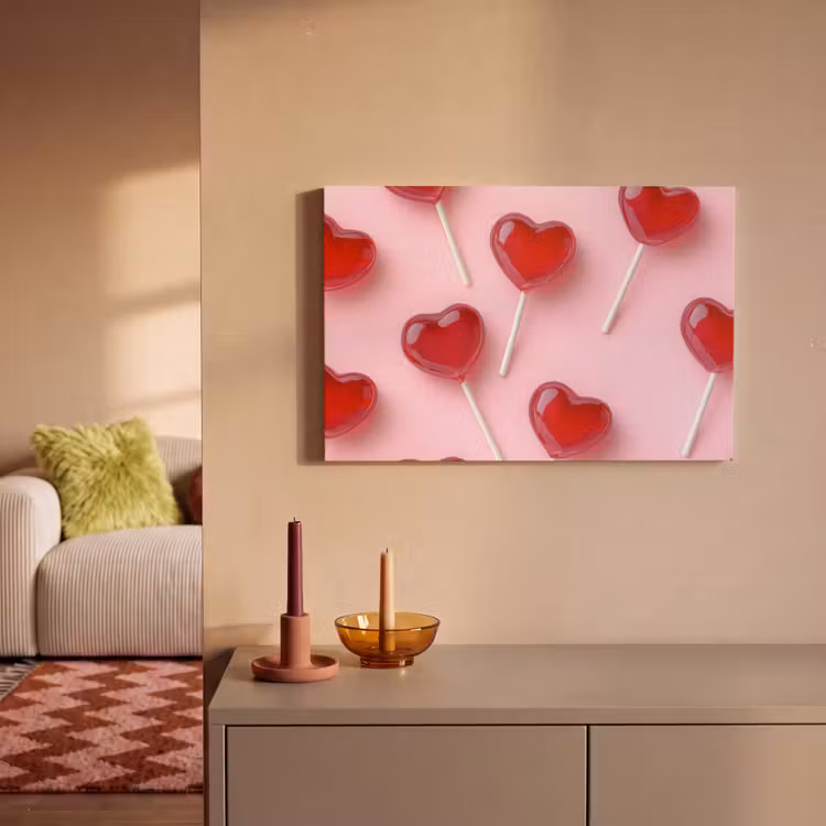 Canvas schilderij - Lollies - Hartjes - Roze — 2