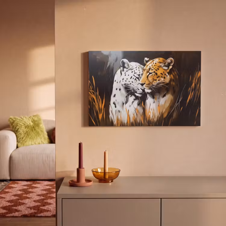 Canvas schilderij - Luipaard - Oranje - Wit - Gras — 2