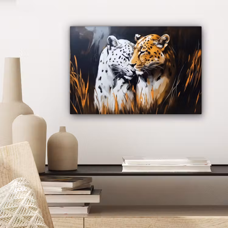 Canvas schilderij - Luipaard - Oranje - Wit - Gras — 5