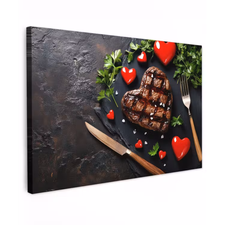 Canvas schilderij - Steak - Hart - Bestek — 1
