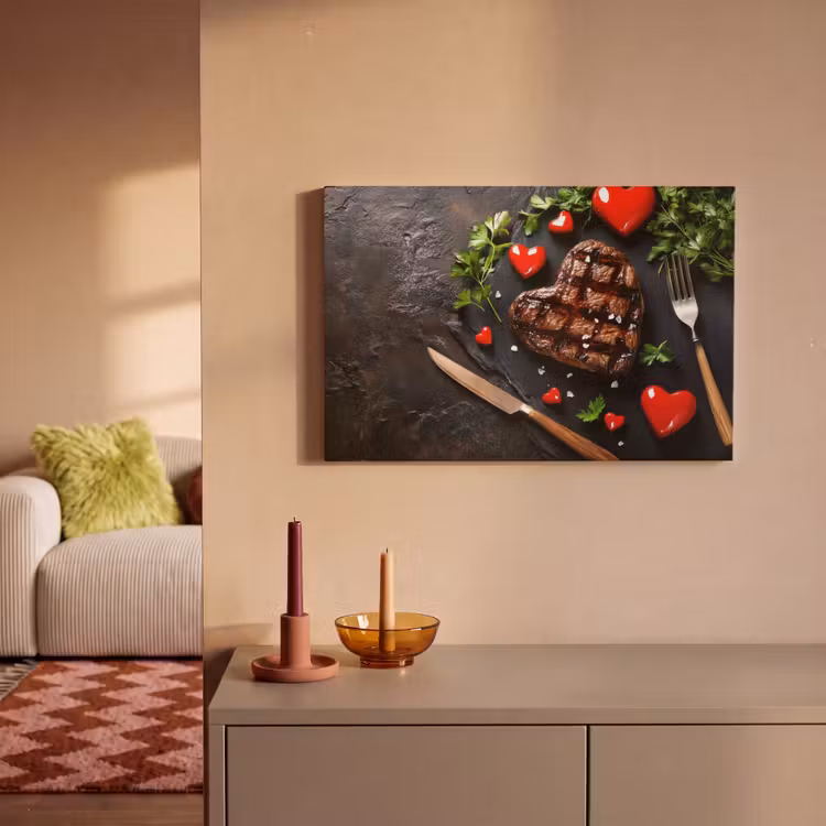 Canvas schilderij - Steak - Hart - Bestek — 2