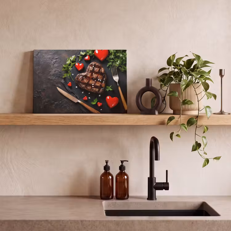 Canvas schilderij - Steak - Hart - Bestek — 3