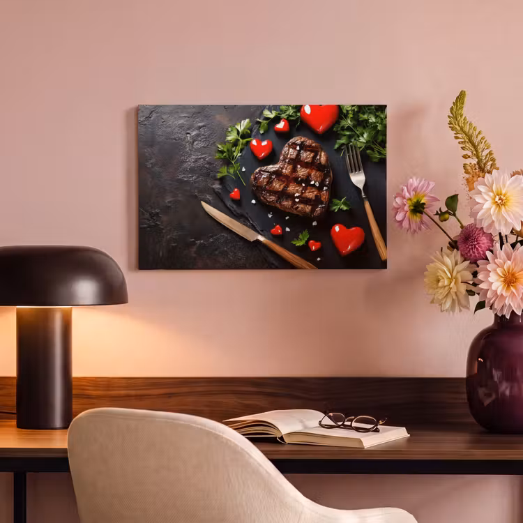 Canvas schilderij - Steak - Hart - Bestek — 4