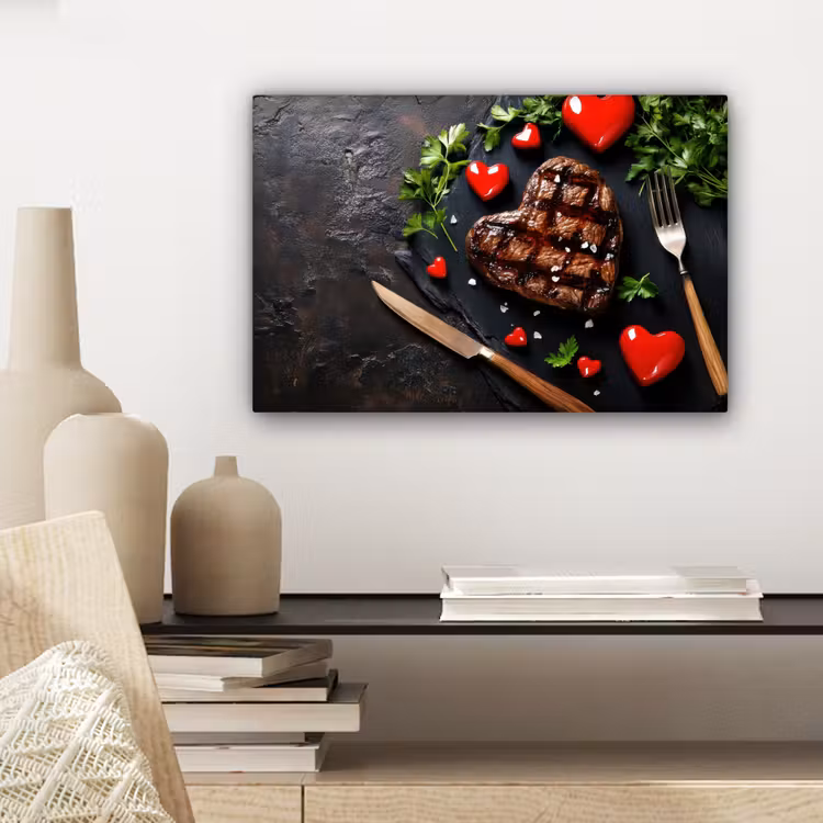 Canvas schilderij - Steak - Hart - Bestek — 5