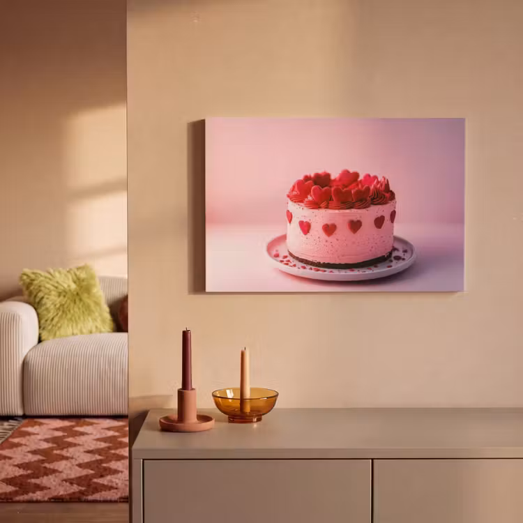 Canvas schilderij - Taart - Hart - Roze — 2