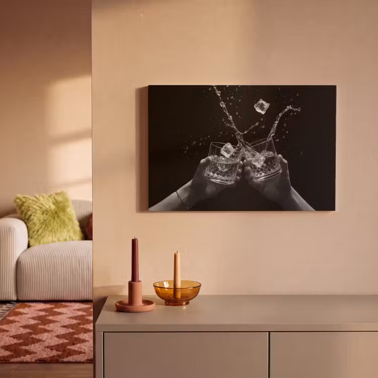 Canvas schilderij - Whiskyglazen - Ijs - Spetters - Zwart — 2